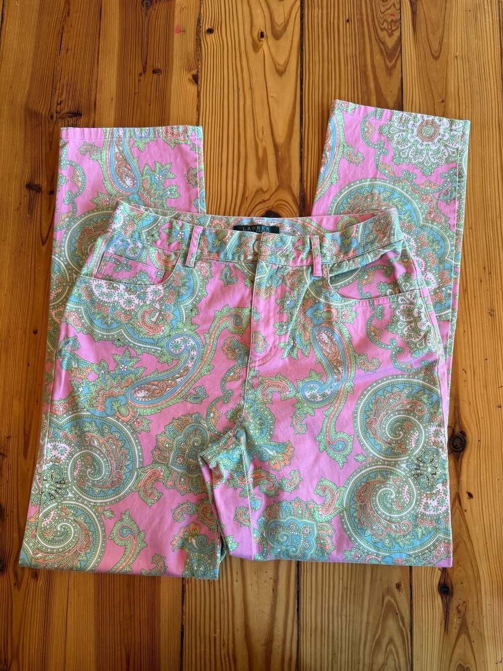 Lauren Ralph Lauren Paisley Pants Size 4 Pink Multi Cotton